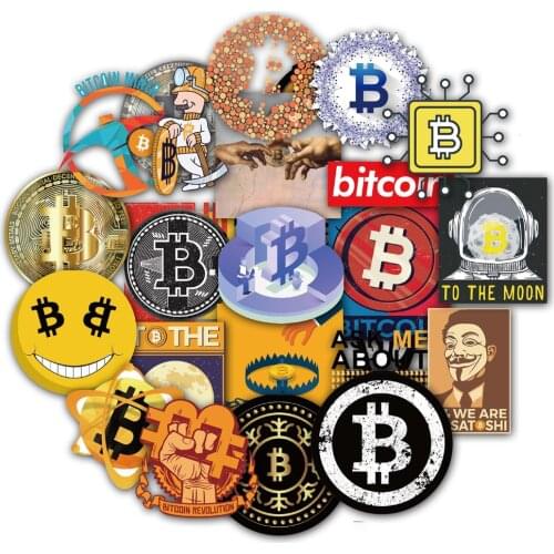 50PCS Bitcoin Stickers Pack Virtual Currency BTC Decal Sticker Toy For DIY Notebook Skateboard Laptop Guitar Helmet Stationery