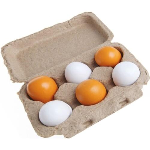 6pcs Wooden Eggs Yolk Pretend Play Kitchen Food Cooking Kid Child Toy Gift Set