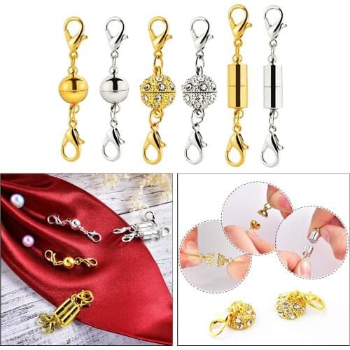 6pcs Magnetic Jewelry Clasps, Lobster Clasps for Necklace Bracelet Jewelry Making Rhinestone Ball Cylindrical Clasp