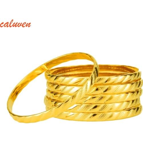 8MM 6pcs/Lot Party Costume Morocco Gold Color Unopenable Charm Bangles for Women Engagement Wedding Jewelry Accessories