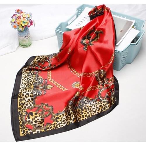 90*90cm Silk Leopard Scarves Women Foulard Square Head Hijab Scarf Ladies Satiny Shawl wrap muffler pareo female hijab poncho