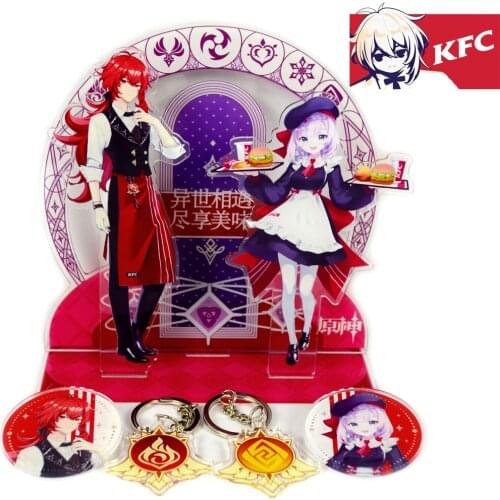 Anime Genshin Impact Figure Diluc Noelle Kfc Badge Acrylic Stand Model Brooch Game Characters Cosplay Backpack Decoration Gifts