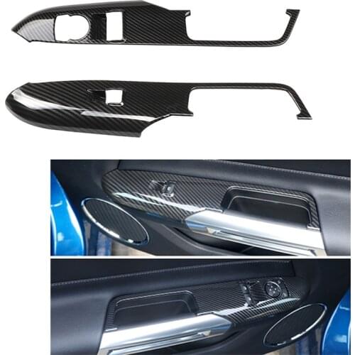 Car ABS Black Carbon Fiber Texture Window Lift Switch Panel Cover Trims Stickers for Ford Mustang 2015-2019 Car Styling