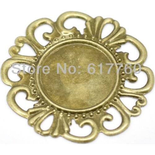 Free shipping-50Pcs Antique Bronze Filigree Cabochon Setting Wraps Connectors Embellishments Findings 36mm Dia.(Fit 18mm) J0576