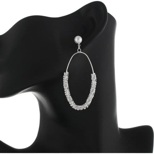 Exaggerated Rhinestone Shiny Circle Earrings Large Round pearl Earrings for Women Brincos Fashion Jewelry Accessories E764