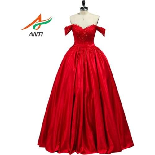 ANTI Burgundy Sequins Applique Evening Dress Long 2018 Vestido De Festa Vintage V-Neck Robe de Soiree Formal Evening Party Gowns