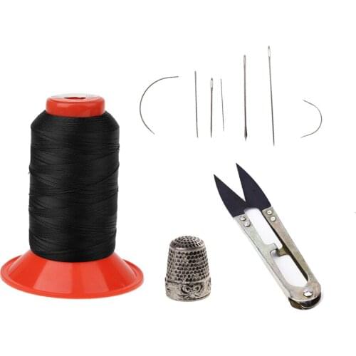 Black Bonded Nylon Sewing Thread&Curved Needles&Scissors&Thimble Tools Kits