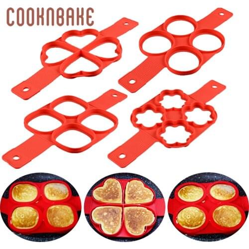 COOKNBAKE Silicone Pancake Mold Egg Ring Maker Nonstick Cake Mould Omelette Tools for Cooking 4pcs/set heart round square star
