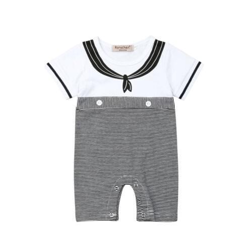 Infant Newborn Baby Boy Girl Kids Cotton Short Sleeve Striped Romper Jumpsuit Clothes Outfit