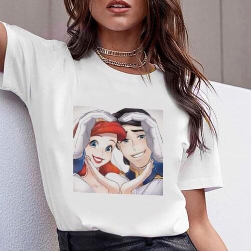 Kawaii The Little Mermaid Printed Women T-shirt Belle Princess Mujer Short Sleeve Female Basic Fairy Tales Disney Brand Clothing