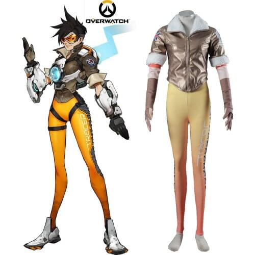 Hot Game OW Tracer Lena Oxton Uniform Cosplay Costume Custom Made