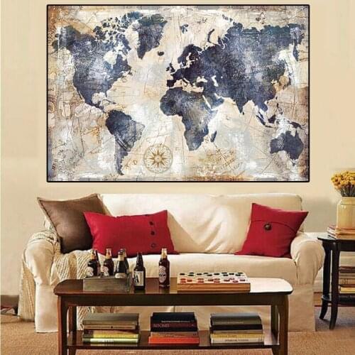 Map of the world art paintings retro posters printed wall painting modern Nordic home sitting room adornment art