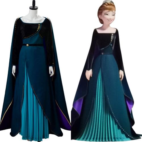 In Stock Movie Queen Anna Coronation Cosplay Costume Anna Dress Dark Green Gown For Girls Women Halloween Costumes women Dress