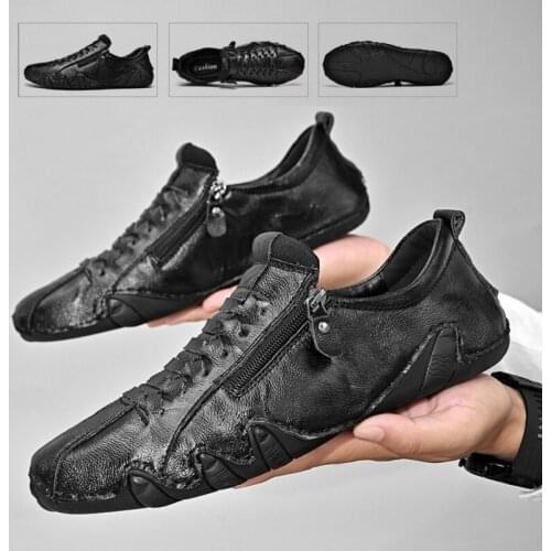 New Mens Genuine Leather Shoes Breathable Outdoor Sneakers Mans Walking Driving Footwear Zapatillas Hombre White Shoes Octopus