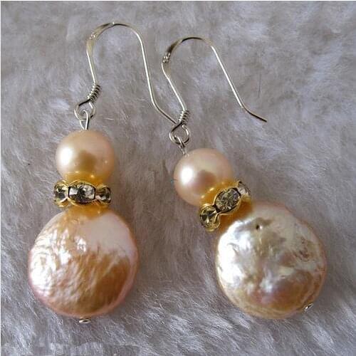 Favorite Pearl Earrings 7-14mm Pink Coin Genuine Freshwater Pearls S925 Sterling Silver Hook Handmade Fine Jewelry Women Gift
