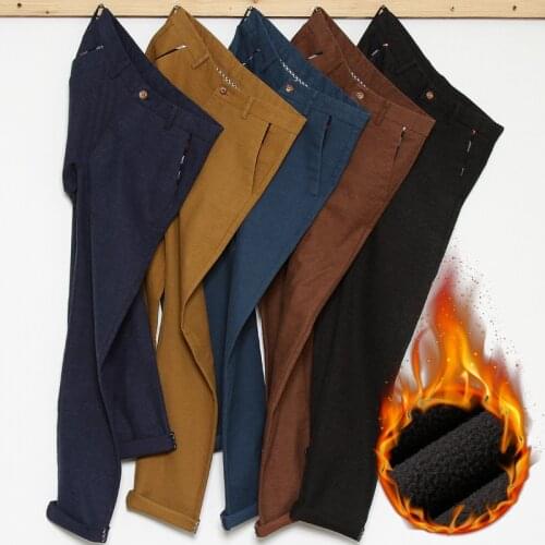 Mens Warm Casual Trousers 2019 Winter New Style Business Fashion Slim Fit Stretch Brushed Fabric Thicken Pants Male Brand