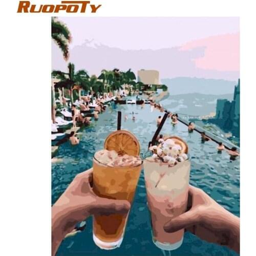 RUOPOTY Two Drinks Landscape Painting By Numbers For Adults Children 60x75cm Frame DIY Gift Acrylic Oil Picture By Number Wall A