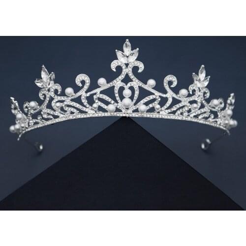 New European and American Bridal Crown Alloy Rhinestone Pearl Headband Wedding Dress Headdress Party Princess Accessories