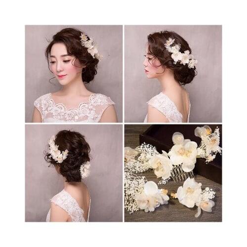 New White Women Girl Bridal Bride Wedding Headwear Set Flower Pearl Beads Hairband Jewelry Accessories