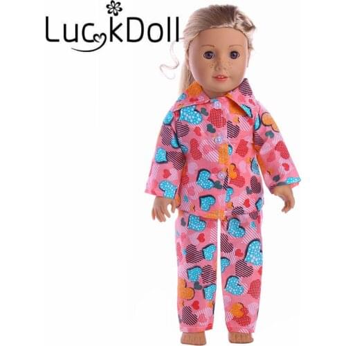 New arrival love pattern handmade pajamas for 18-inch dolls, childrens best birthday gift