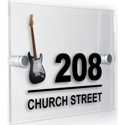DIY House Number Black Guitar Modern Style Personalised House Number Acrylic Sign Plaque