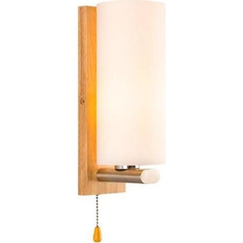 New Nordic bedside wall lamp with pull chain switch, modern led living room wood art wall lamp corridor stairway aisle lamp