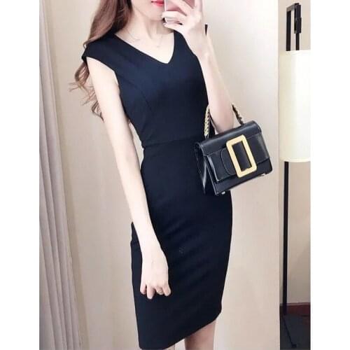 QRWR Women Dress 2021 Fashion Korean V Neck Close Mini Dress Elegant Sexy A Line Solid Sleeveless Summer Dress For Women M-3XL