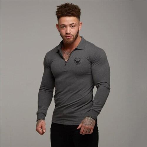 Brand Polo Shirt Men Bodybuilding and Fitness Polos Long Sleeve Business Workout Polo shirt Turn Collar Slim Fit Poloshirt Man
