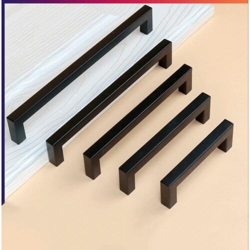 3-15Inch Black Stainless Steel Square Closet Drawer Cupboard Pulls Bathroom Cabinet Handles Door Knobs Furniture Kitchen Cabinet