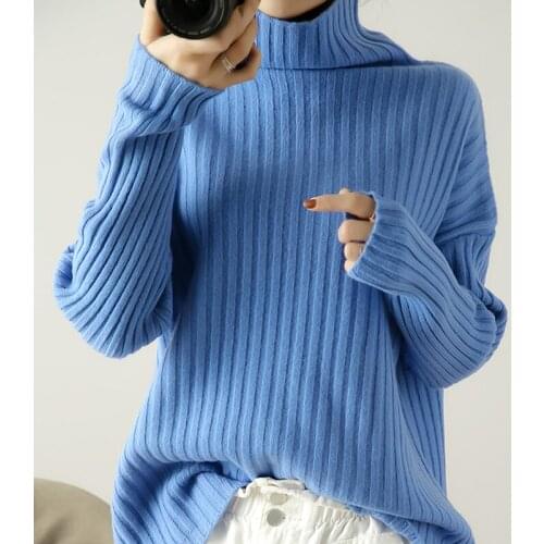 Turtleneck womens loose pullover sweater 2020 autumn and winter new long-sleeved pure wool short knitted bottoming shirt