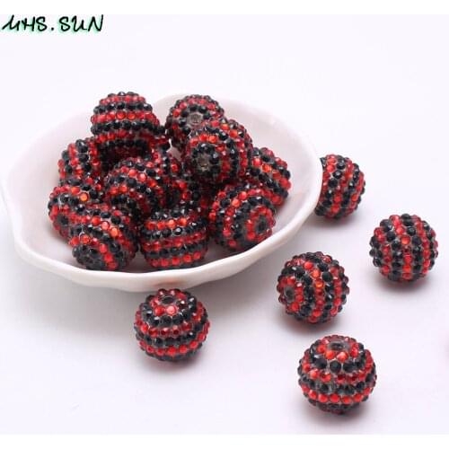 MHS.SUN 18/20/22mm Rhinestone resin beads fashion red/black strip loose resin ball beads 50pcs handmade for DIY necklace