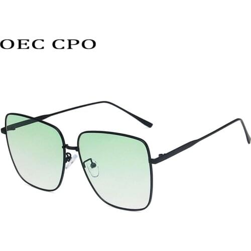 OEC CPO New Fashion Sunglasses Women Square Glasses Alloy Frames Retro Shades crystal Green Sun Glasses Ladies Female Oculos