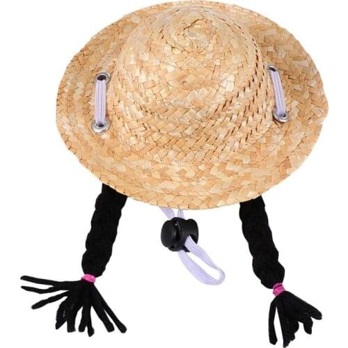 Pet Straw Hat Pet Cat Wig Straw Hat Adorable Wig Cap Lovely Sunhats For Cats Dogs