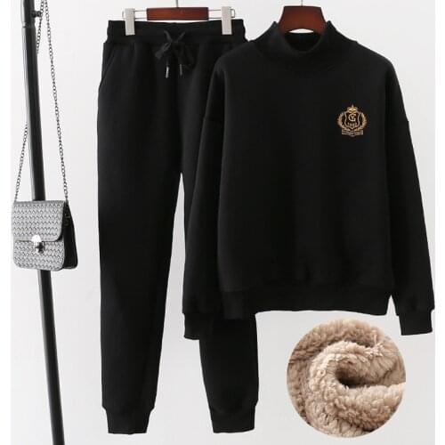 Winter Women Sportswear Tracksuit Thick Fleece Warm Coat Sweatshirt+pant Running Jogger Fitness Workout Casual Set Sport Suit