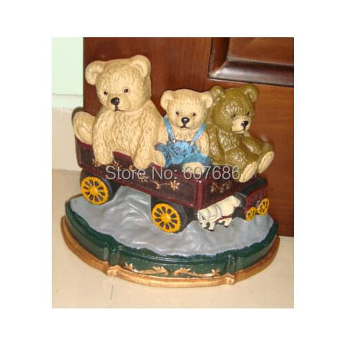 Cast Iron Three Bears on Carriage Door Stop Doorstopper for Children Girl Boy Kids Baby Bedroom Study Room Decoration Hand Paint