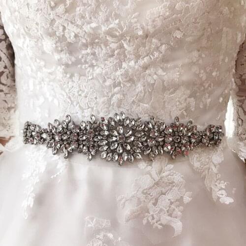 SLBRIDAL Wedding Accessories Crystal Wedding Belt Satin Rhinestone Evening Prom Dress Belt Bridal Ribbon Sash Bridesmaids Women