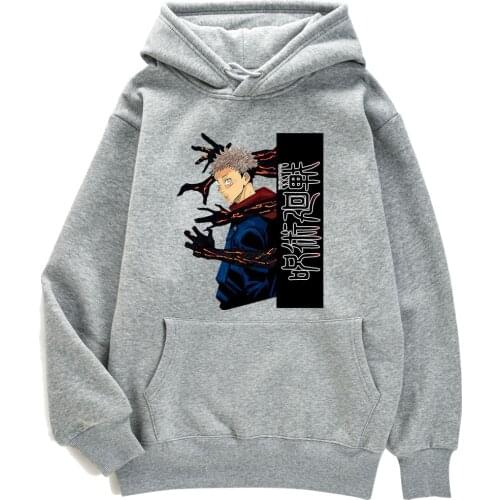 Anime Jujutsu Kaisen With Arm Printing Hoodies Men Hip Hop Warm Hoodie Fleece Winter Hoody Quality Fashion Streetwear For Male
