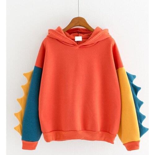 Hoodies Patchwork Winter Cute Harajuku Kawaii Sweatshirt Women Oversize Hooded Pullover dinosaur cos Tops Tracksuit sudadera new