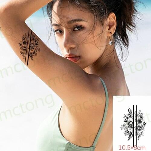 Waterproof Temporary Tattoo Sticker Sketch Peony Rose Flower Bouquet Body Art Makeup Fake Tatto Flash Tatoo For Men Women