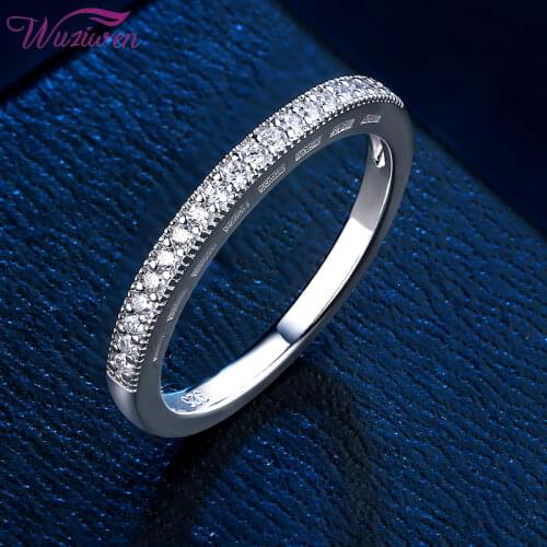 Wuziwen Solid 925 Sterling Silver Wedding Rings For Women Straight Finger Bands White Round Zircon Jewelry Gifts BR0919