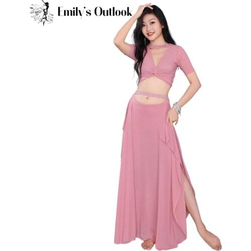 Summer Belly Dance Clothing Women Oriental Dance Performance Out Fit Water Yarn Skirt Sexy V Neck Top Thin Comfortable Large