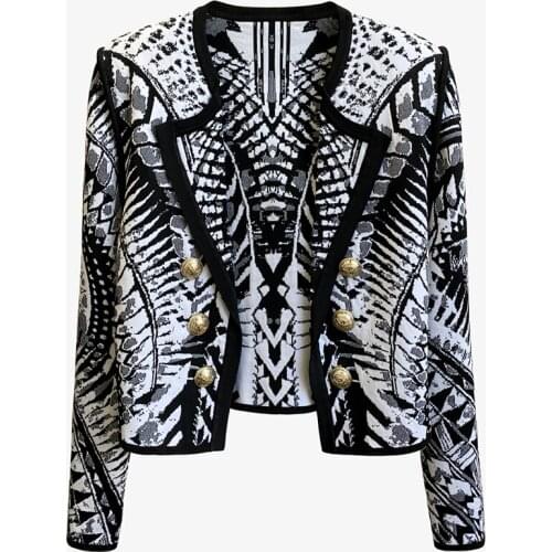 High Quality Newest Nice Designer Stylish Jacket Womens Lion Buttons Zebra Jacquard Knit Cardigan