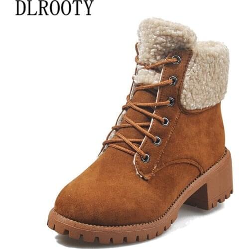 Winter Women Snow Boots Ankle Warm Short Plush Outdoor Female Casual Shoes Fashion Platform Round Toe Lace Up Plus Size 35-43