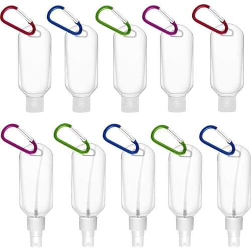 10pcs 30ml 50ml Makeup Clear Bottle Reusable Portable Mini Alcohol Spray Bottle Hand Sanitizer Travel Small Holder Hook Keychain