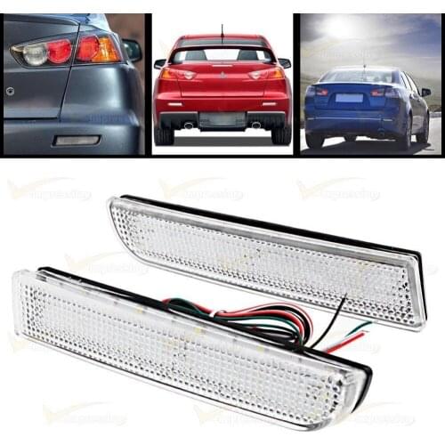 2x Clear/Smoke/ Red Bumper Reflector Rear Tail Brake Warning Running Reverse LED Parking Lamp For Mitsubishi Lancer EVO X 08-15