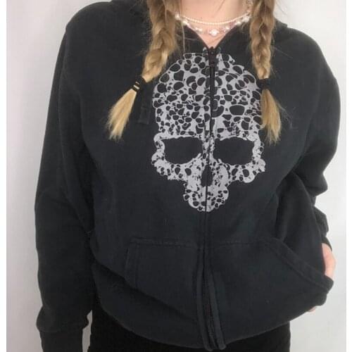 2021 E-girl Gothic Sweatshirt Hoodies Women Spring Autumn Long Sleeve Zipper Coat Harajuku Streetwear Y2K Aesthetic Hip Hop Tops