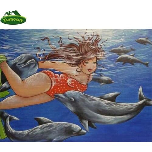 5D Diy Diamond Painting By Number Dolphin Fat Lady Diamond Art Picture Pattern of Rhinestones Diamond Mosaic Kit Home Decoration