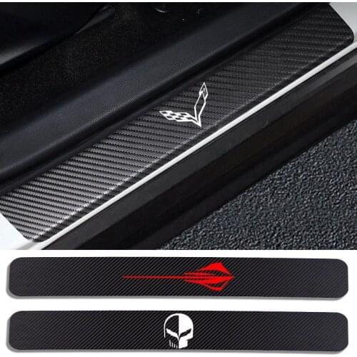 4PCS Car Sill Sticker For Chevrolet Corvette C6 C7 Stingray 427 GRAND SPORT Z06 ZR1 Auto Accessories Carbon Fiber Decal