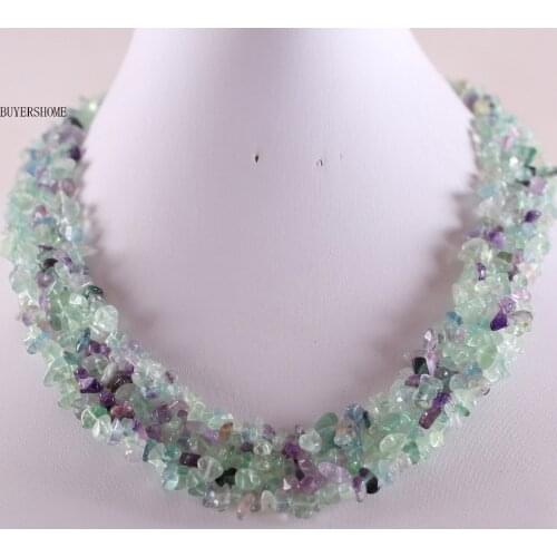 Free Shipping Jewelry 4X8MM Natural Multi-color Fluorite Chip Beads Nylon Line Weave Necklace 18" 1Pcs E031