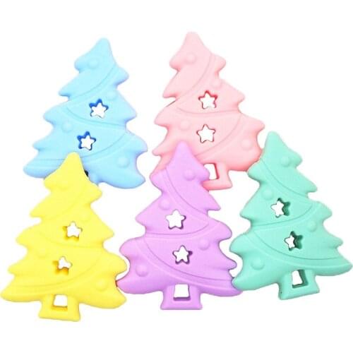 Chenkai 10PCS BPA Free Silicone Christmas Tree Pacifier Teether DIY Baby Shower Nursing Chewing Jewelry Sensory Toy Candy Color